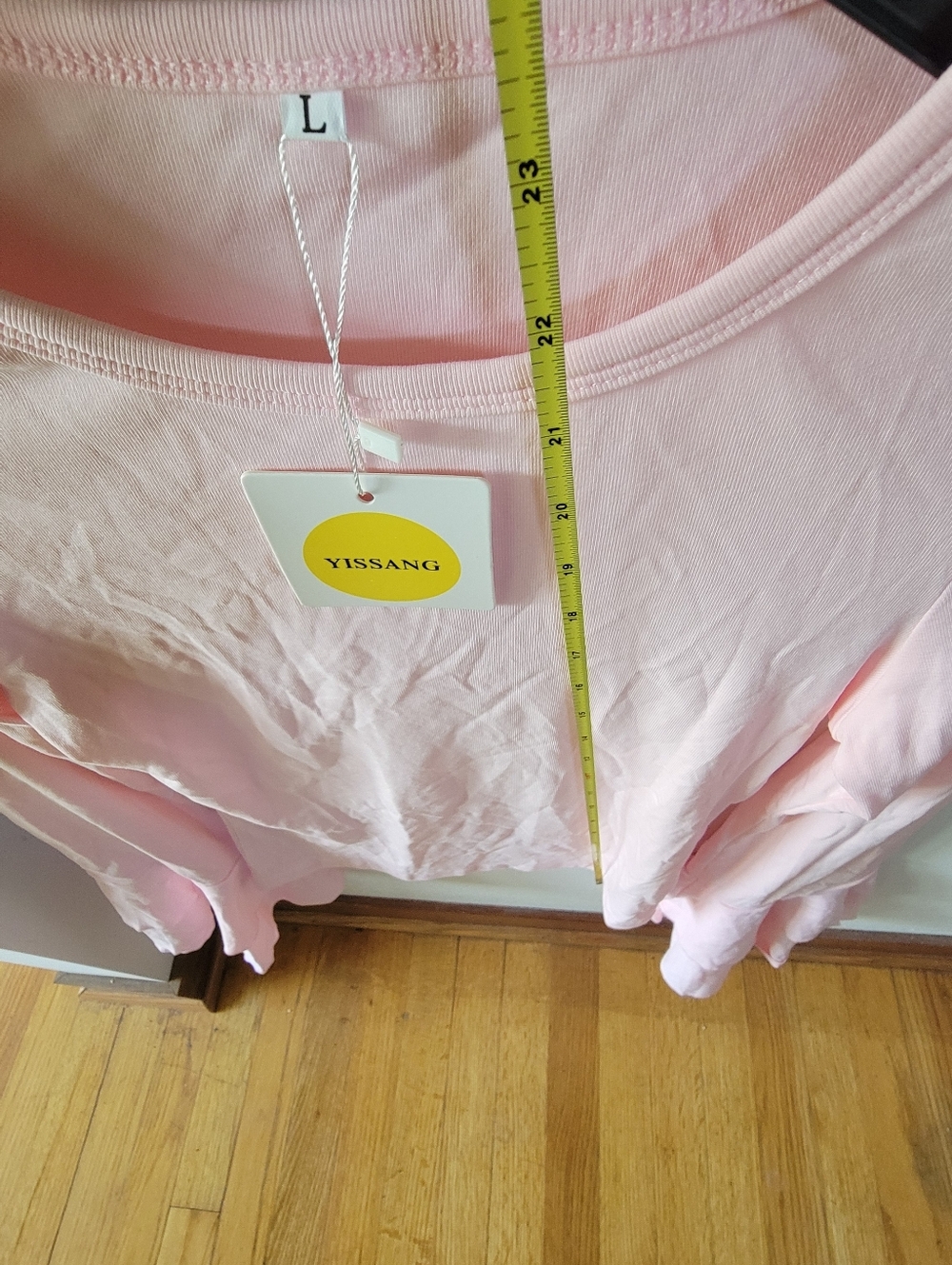 YISSANG Women's Pink Ruffled  Long- Bell Sleeve Top. Stretchy Size L. - Picture 4 of 7